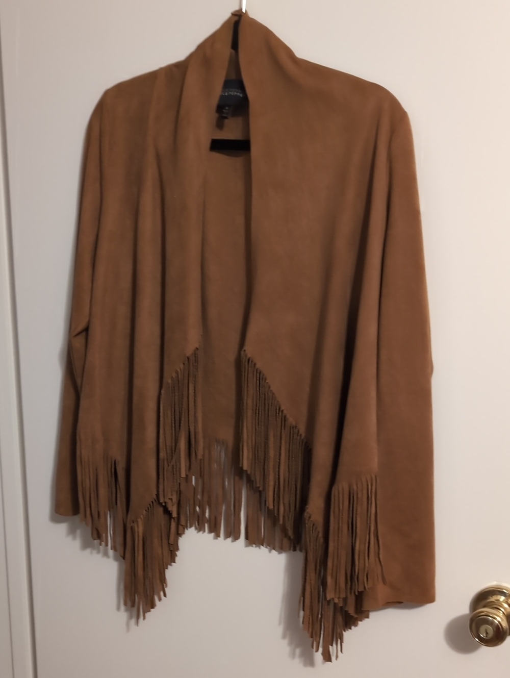 Blu Pepper Camel Fringe Open-Front Poncho Sweater